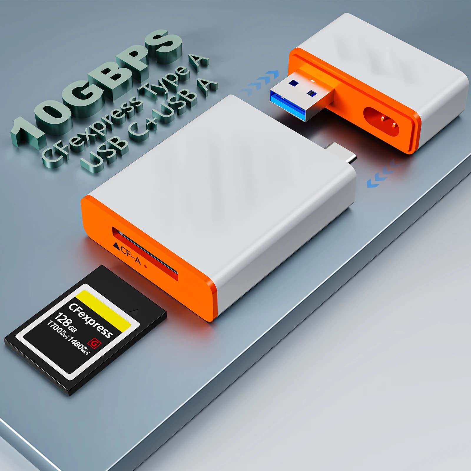 CFexpress Type A Card Reader with 10Gbps High Speed, 2-in-1 USB-C & USB-A Memory for Phone/Laptop/Tablet/Wins/Mac/Linux