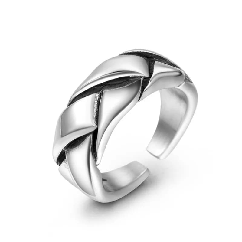 Anello intrecciato in acciaio inossidabile hip-hop, anello da ragazzo alla moda da uomo, apertura regolabile SA1072