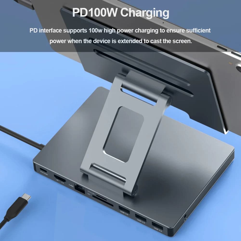 Docking Station Type C in Lega di Alluminio, Supporto per Laptop con USB 3.0, PD, RJ45, Hub USB per Laptop e Tablet