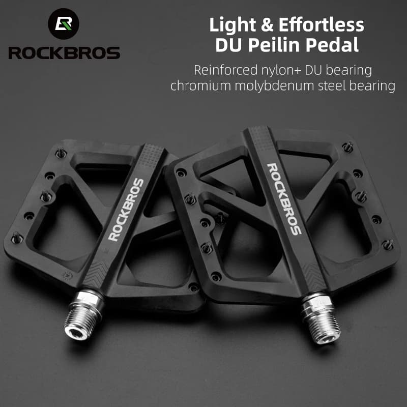 ROCKBROS Pedali per bici Cuscinetto DU in nylon Pedali per bicicletta antiscivolo ultraleggeri da montagna Pedali MTB da strada con piede grande Accessori per ciclismo