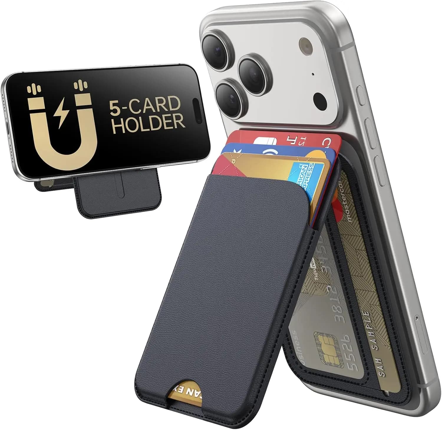 Portafoglio Magnetico per Telefono con Supporto, Blocco RFID in Pelle Vegana per Serie iPhone, Contiene 5 Carte