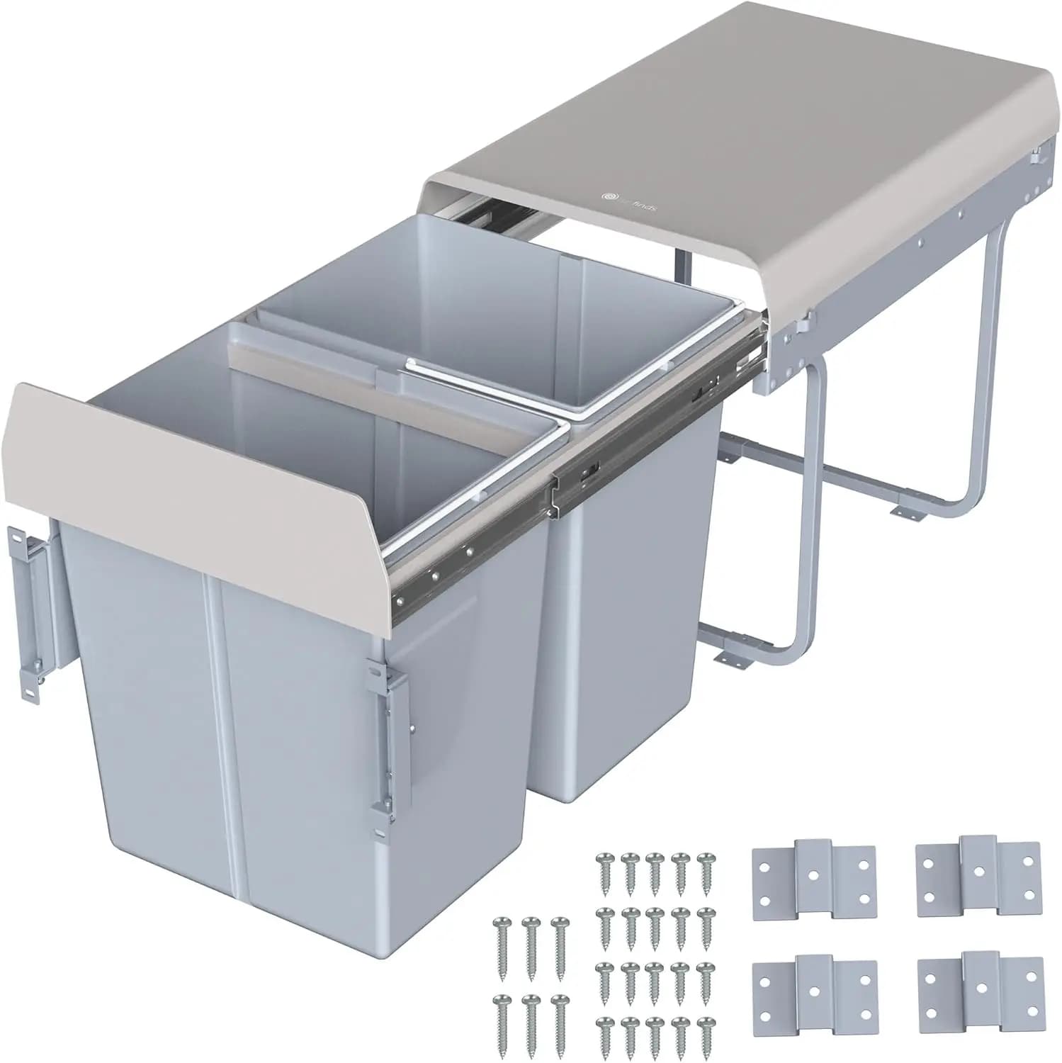 Sistema di Bidoni per Rifiuti Estraibili da 40L, Doppio Contenitore per Riciclaggio con Coperchio per Armadio, Bidone Scorrevole per Rifiuti da Cucina