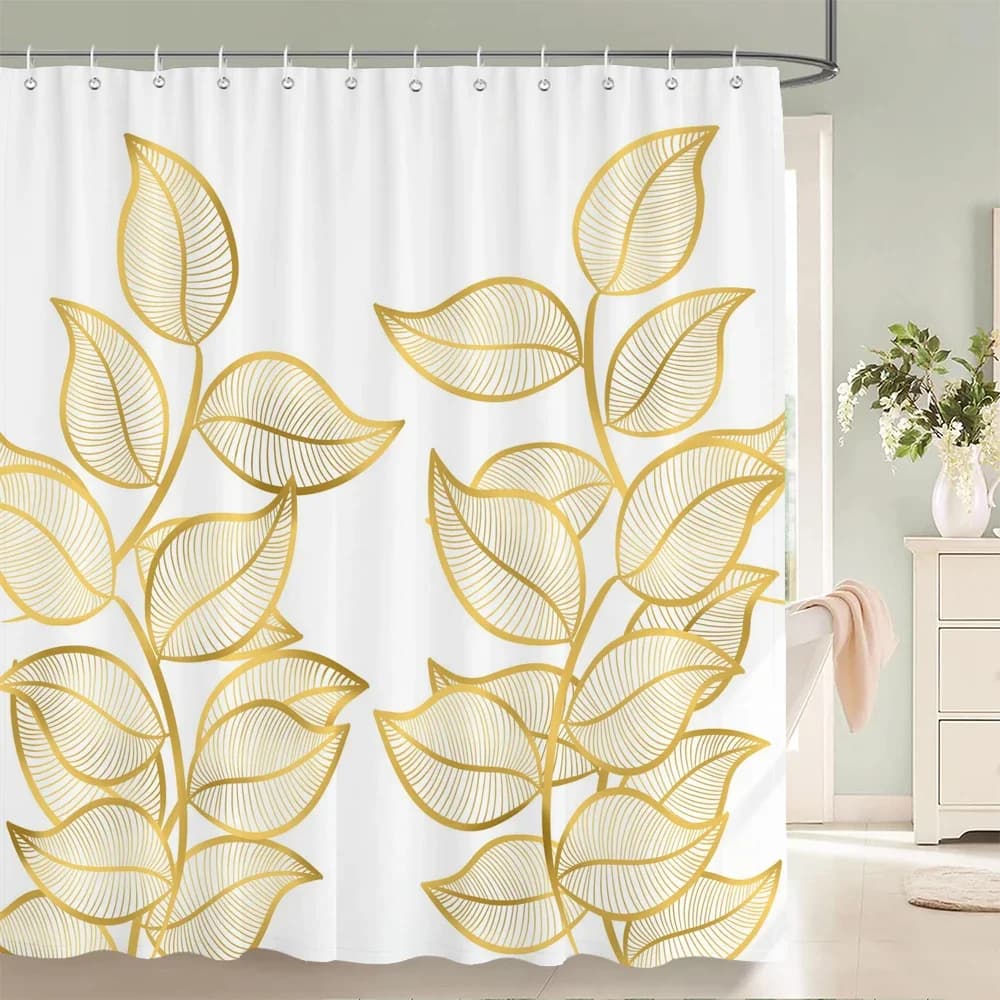 Semplice tenda da doccia per bagno con stampa di foglie di palma in stile nordico, tenda impermeabile in poliestere per la decorazione della casa con gancio