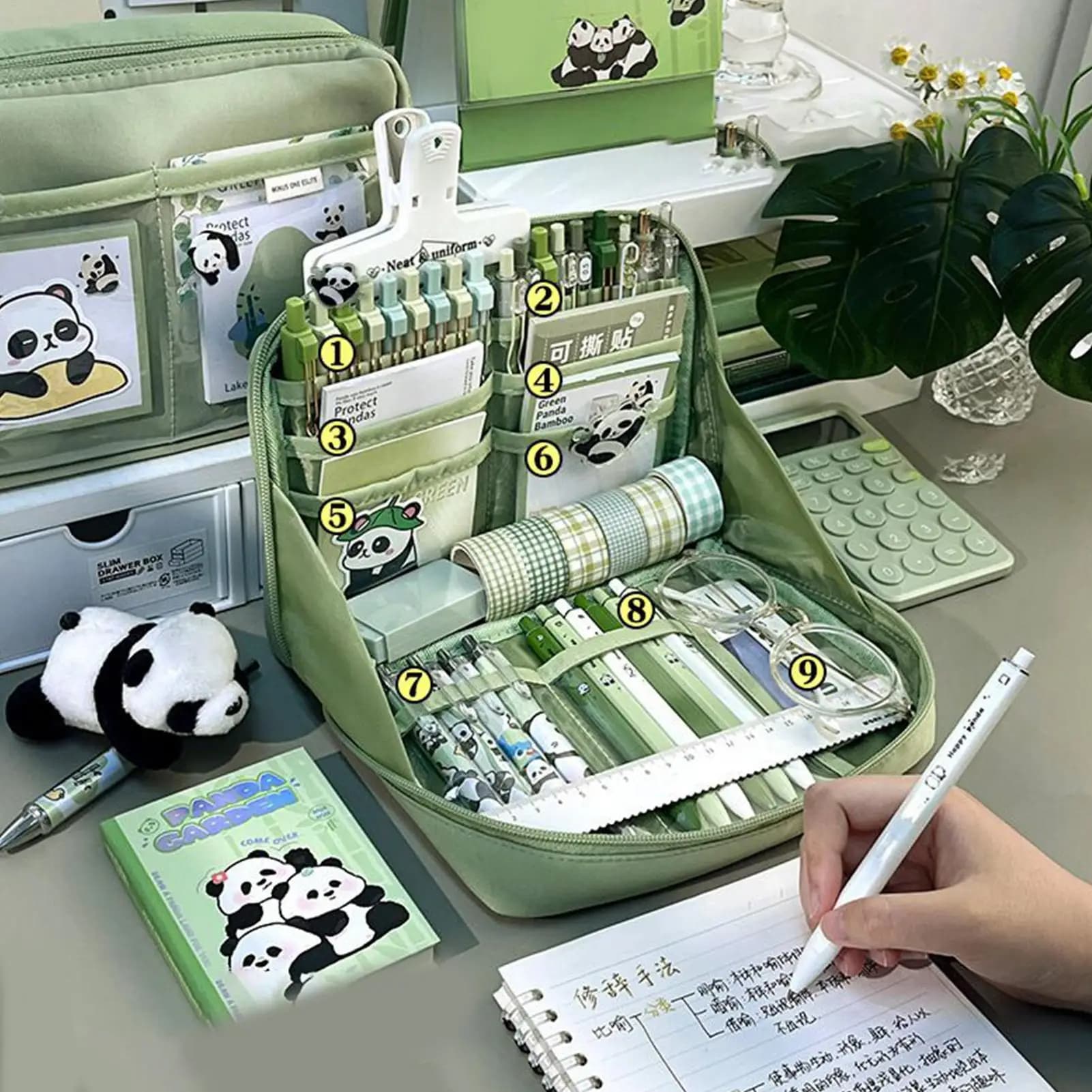 Confezione regalo di grande capacità Set di cancelleria Panda Astuccio per matite Cancelleria per studio abbondante Materiale scolastico carino per studenti