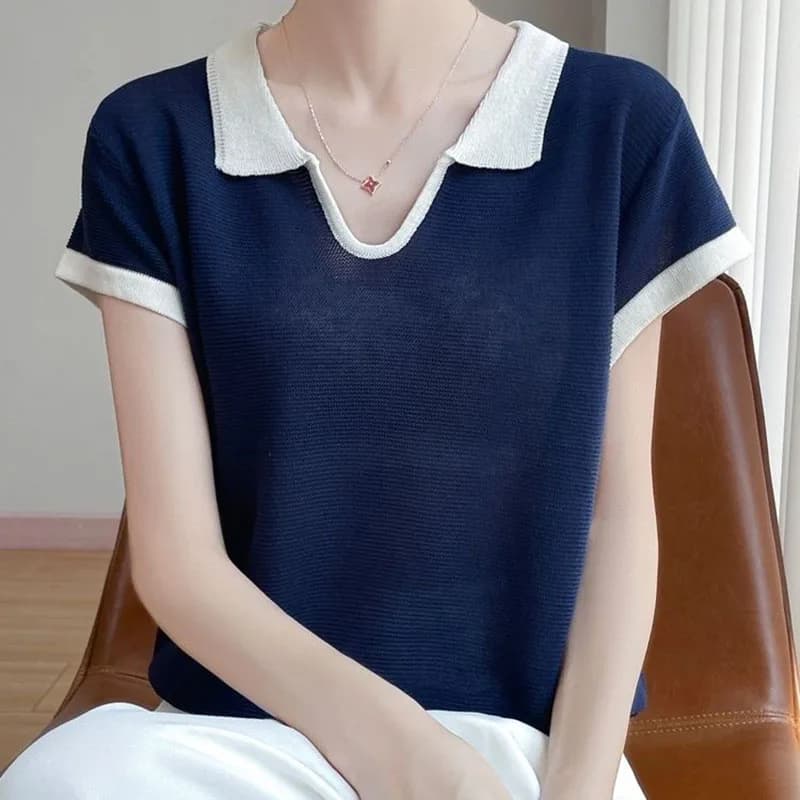 Camicette tutto-fiammifero a maniche corte con scollo a V elegante Abbigliamento donna 2025 Estate Nuove magliette coreane allentate Camicie da donna da ufficio