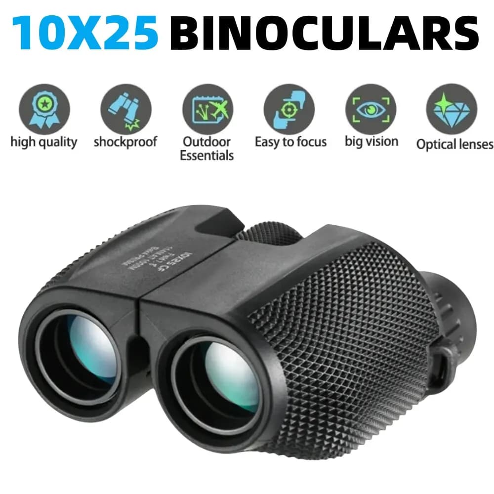 Binocolo 10X25 HD Mini telescopio portatile BAK4 FMC telescopio rivestito osservazione degli uccelli all'aperto caccia viaggio campeggio gioco di palla