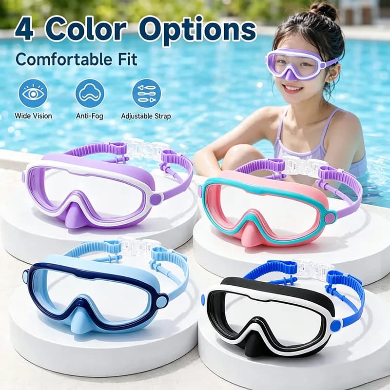 1pc Swimming Goggles With Nose Mask, Wide-angle Anti Fog UV Swimming Mask for Children, Teenagers, and Adults