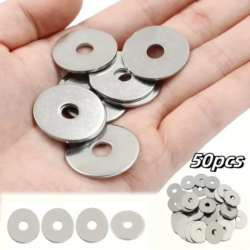 50 Pcs M6 Flat Washers - Galvanized Thickened Metal Spacers for Indoor & Outdoor Use Rustproof