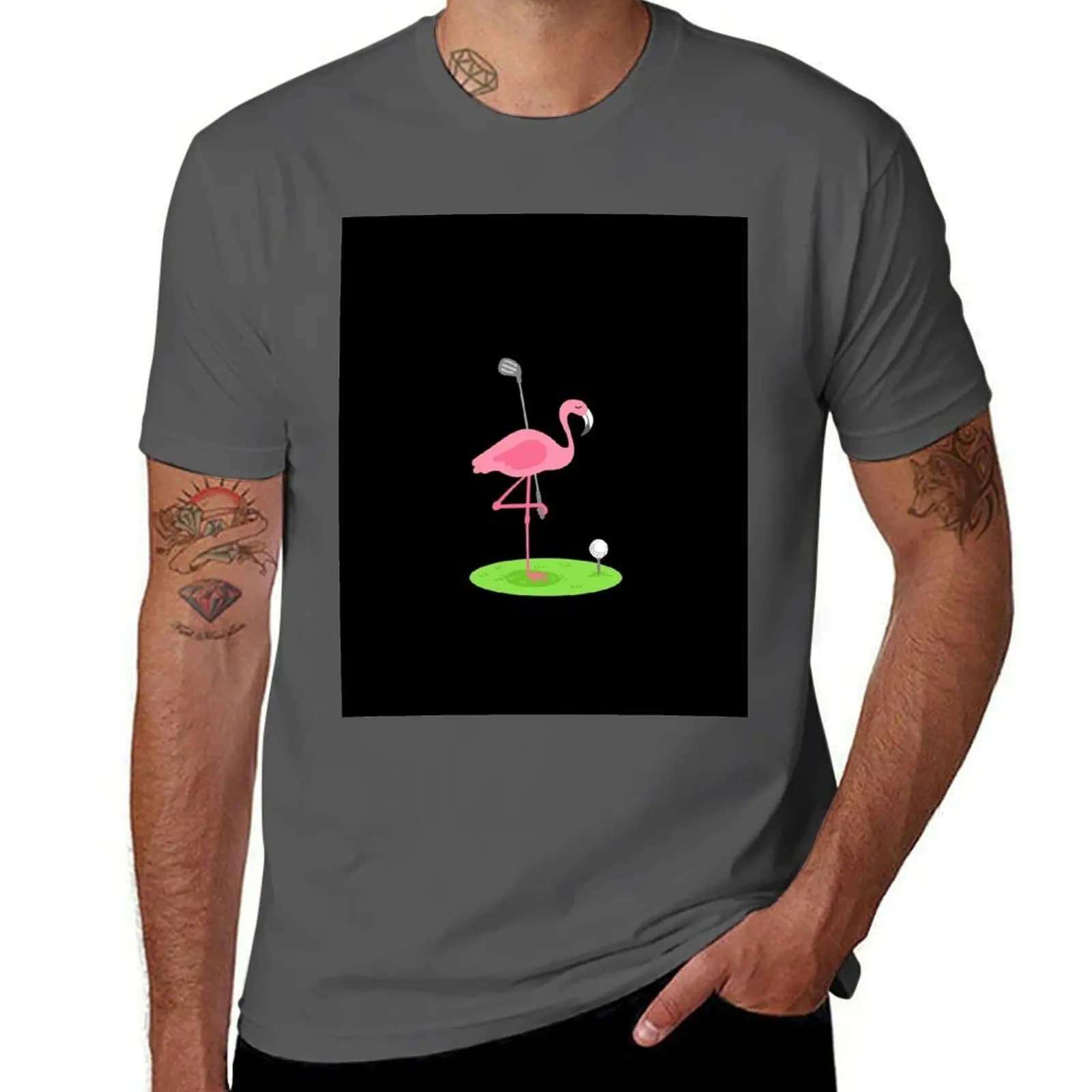 T-shirt da golf con stampa di fenicotteri per golfisti, maglietta streetwear