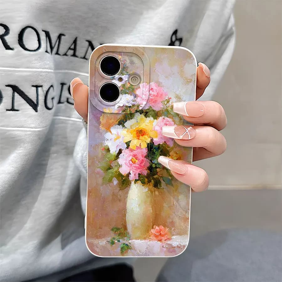 Flowers in an oil painting vase Patterned phone cases for iPhone 17 to 11 Pro Max Plus