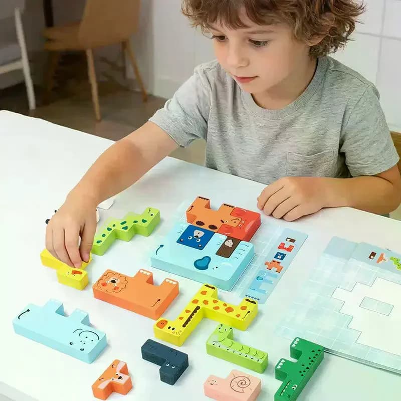 Giochi di puzzle in legno, gioco sensoriale Montessori 3D con animali, giocattoli educativi per bambini
