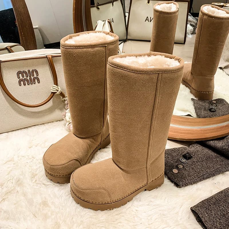 Grande testa brutto carino lungo extra caldo suola spessa stivali da neve donna 2025 nuovo arrivo inverno peluche foderato scarpe di cotone caldo