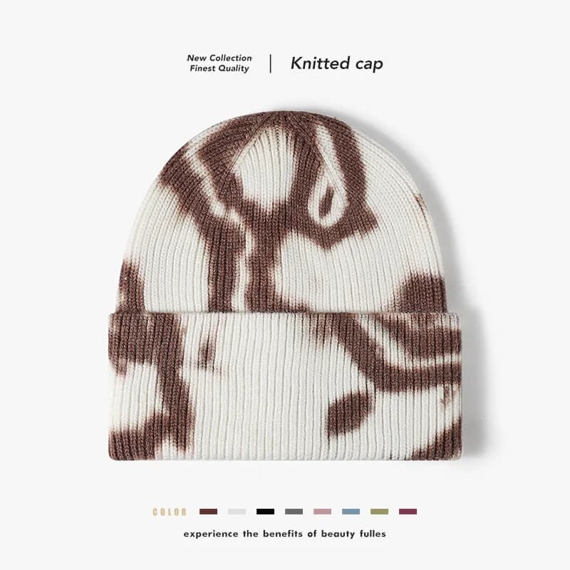 Core-spun yarn tie-dye cross-border men's knitted hat, autumn and winter outdoor cold-proof ear-protecting beanie