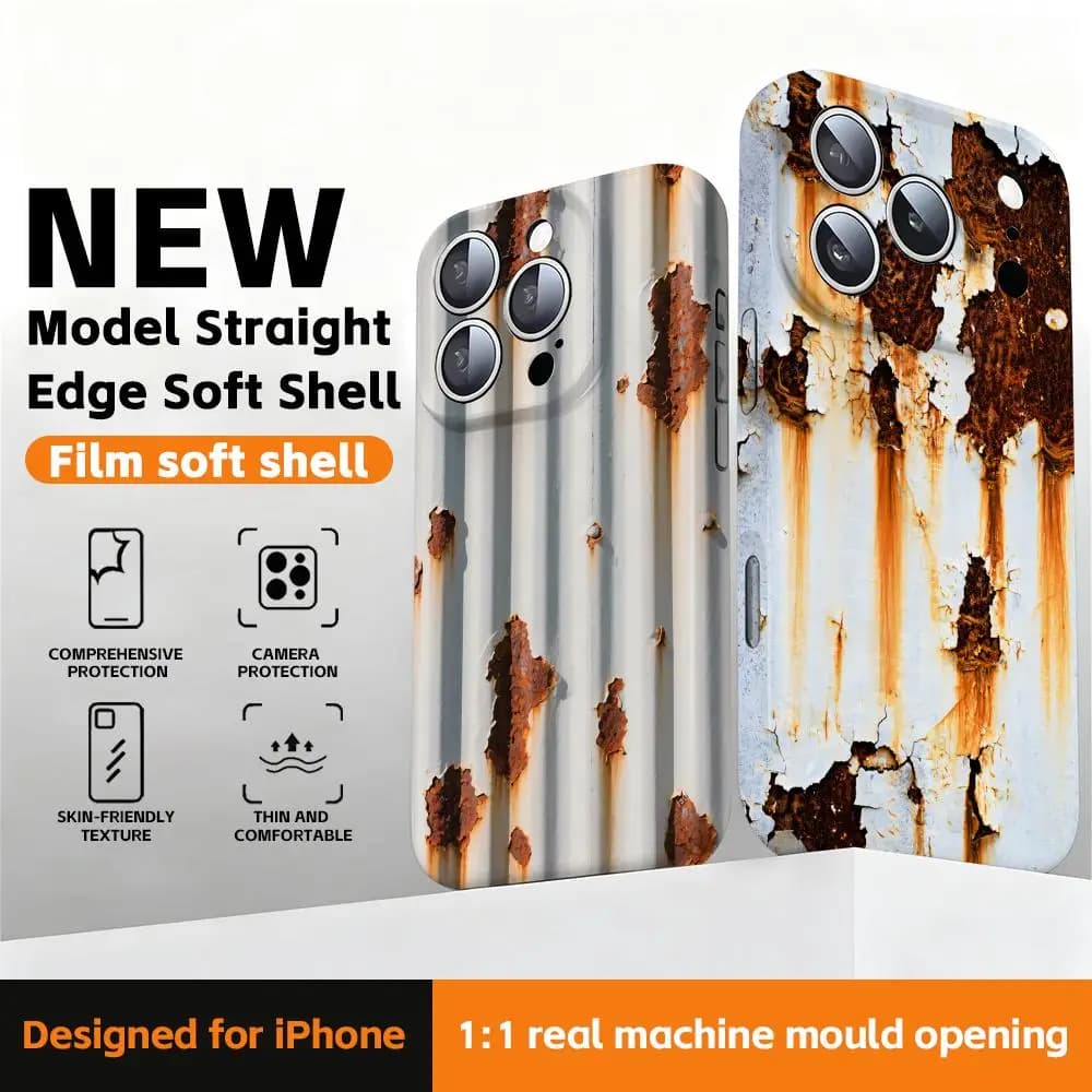 Rust texture Phone Case Straight edge film Glossy soft shell For iPhone 17 16e 16 15 14 13 12 Pro Max Plus