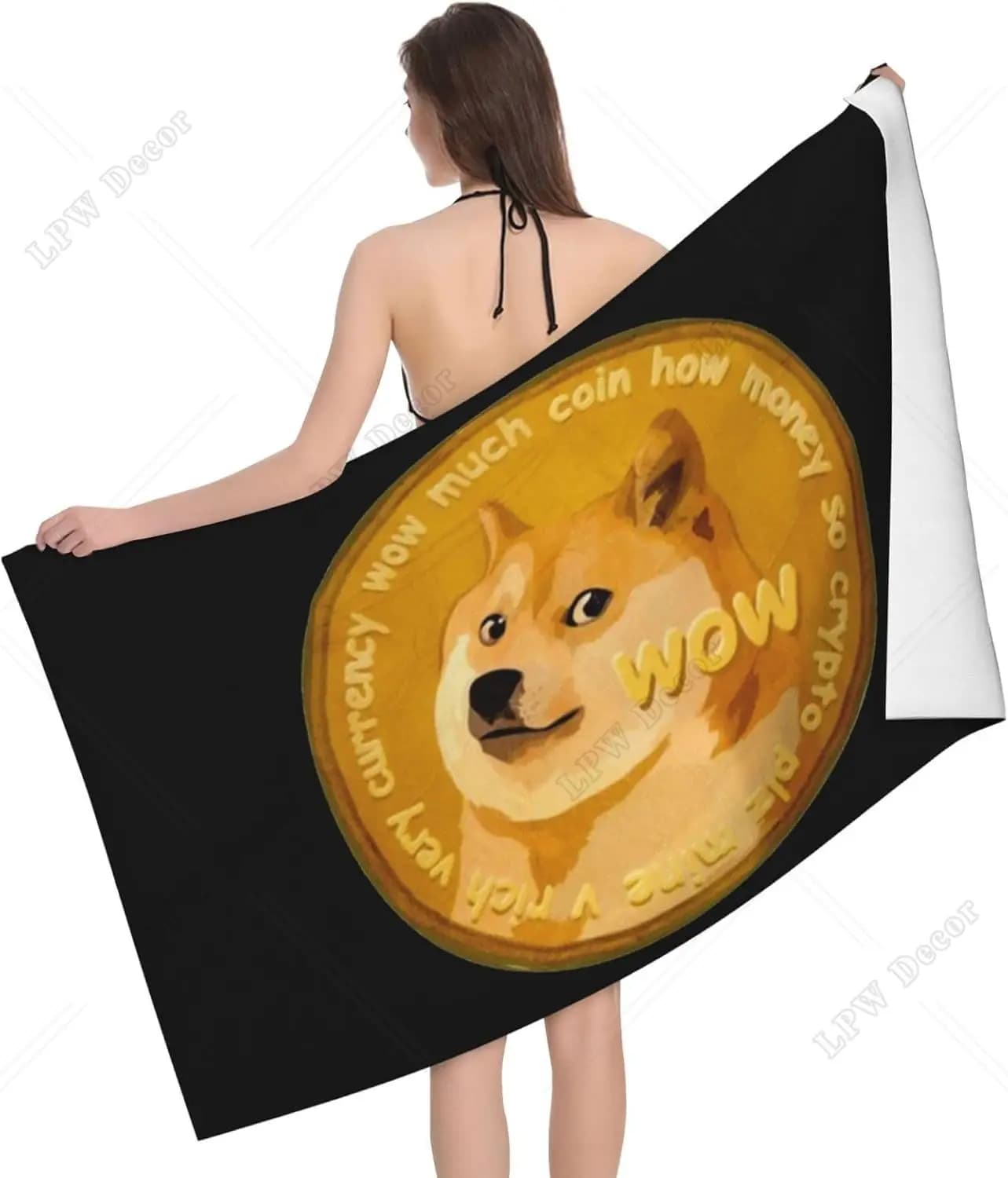 Dogecoin Asciugamano da spiaggia Asciugamano da bagno Coperta ad asciugatura rapida per viaggi, piscina, yoga, palestra