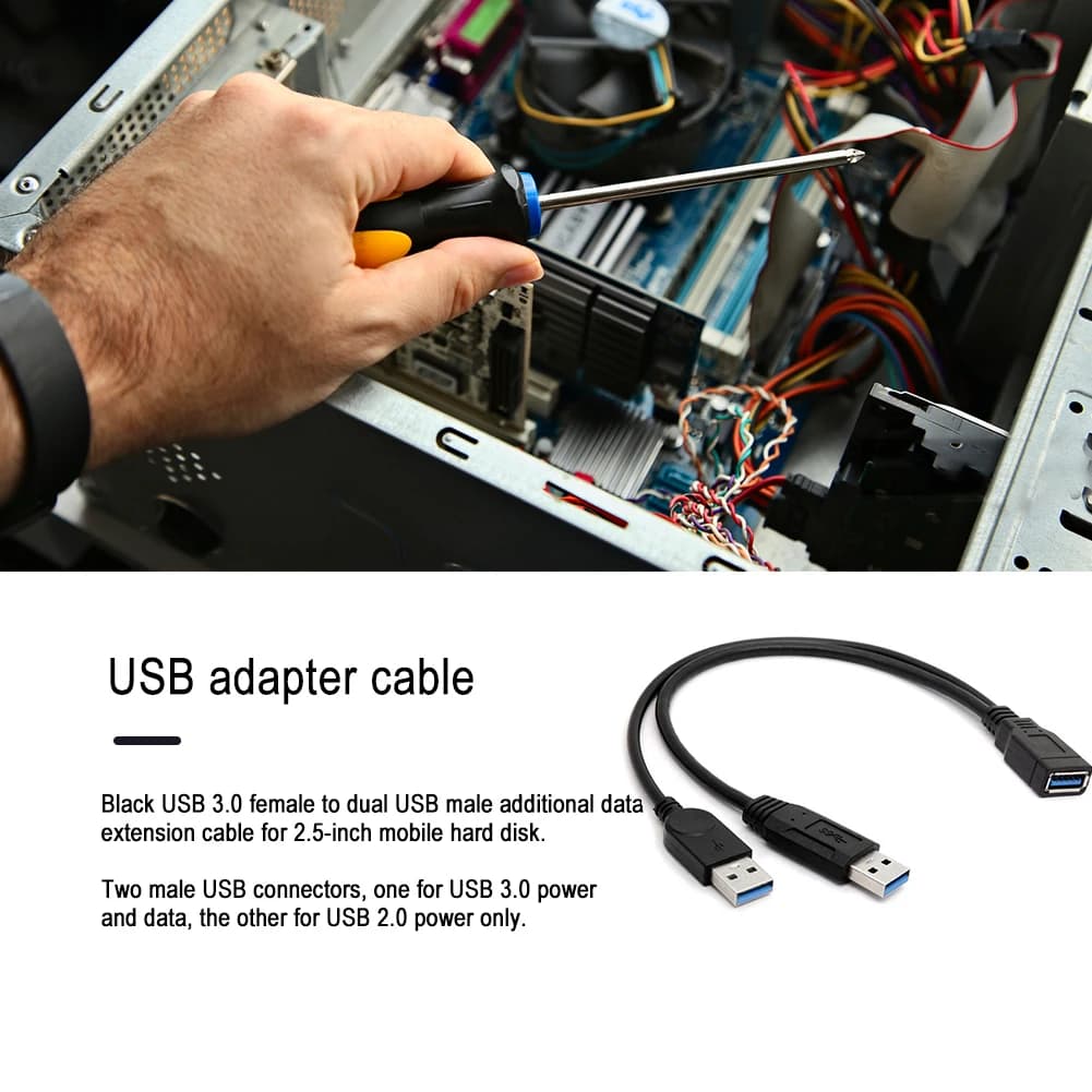 USB 3.0 to Dual USB Extra Power Data Extension Cable Dual USB External PC Accessories for 2.5 inch External HDD