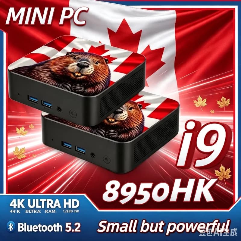 Slim Canada Flag Mini Desktop PC 2026 Intel Core i9‑8950HK 16GB 2TB SSD High‑Speed for Daily Study Office Smooth Light Gaming