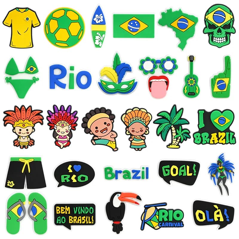 brazil football PVC shoe Charms Slippers Buckle combination Fit Wristbands accessories Decoration Bands gift unisex party