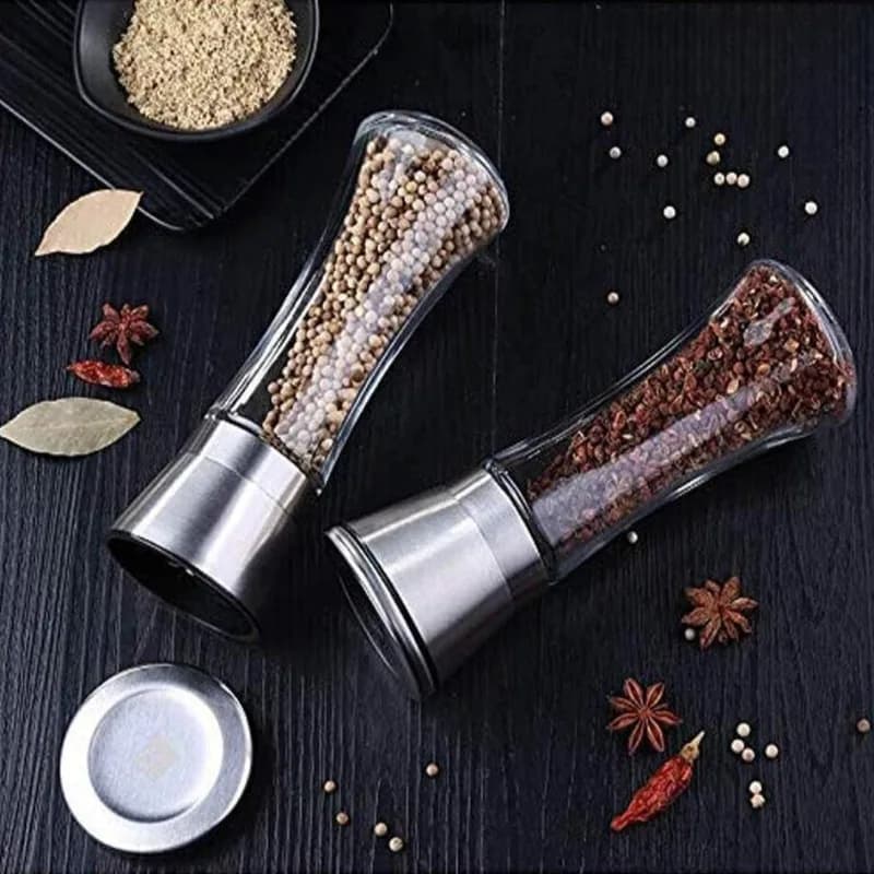 Manual Pepper Grinder Salt and Pepper Shakers Set of 2,300ML, Adjustable Ceramic, Tall Glass Salt and Pepper Shakers ,Spice Mill