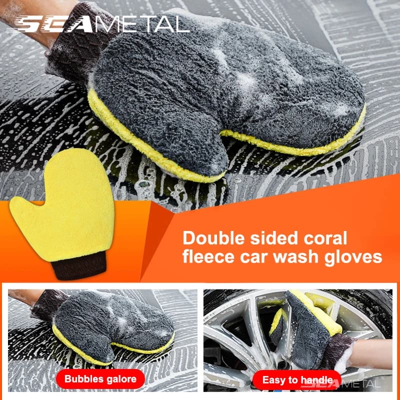 SEAMETAL Guanto per lavaggio auto Guanti per pulizia automatica in pile di corallo a doppia faccia Guanti per la pulizia automatica della vernice per porte e finestre dell'auto Prodotti per la cura