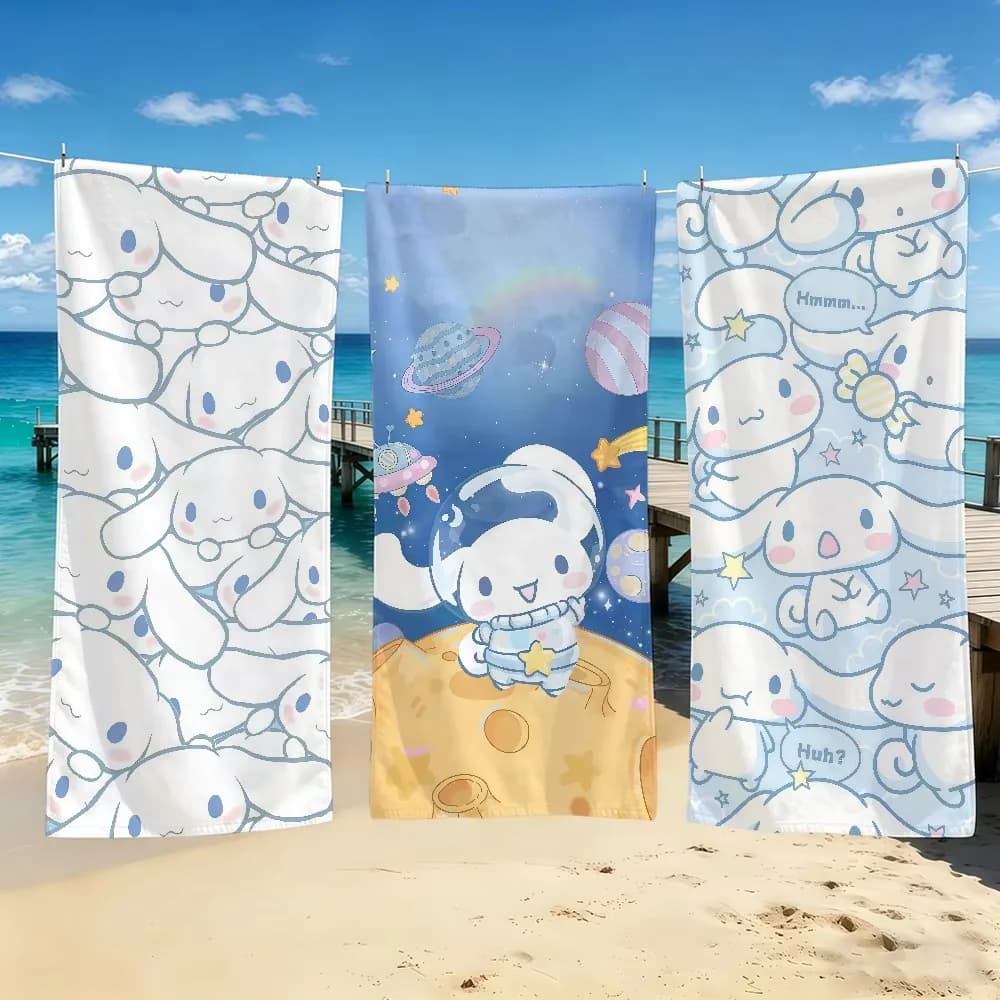 C-Cinnamoroll Cartoon S-Sanrio Beach Towel, Super Absorbent Quick Drying Summer Towel for Outdoor Camping Pool Travel Gift