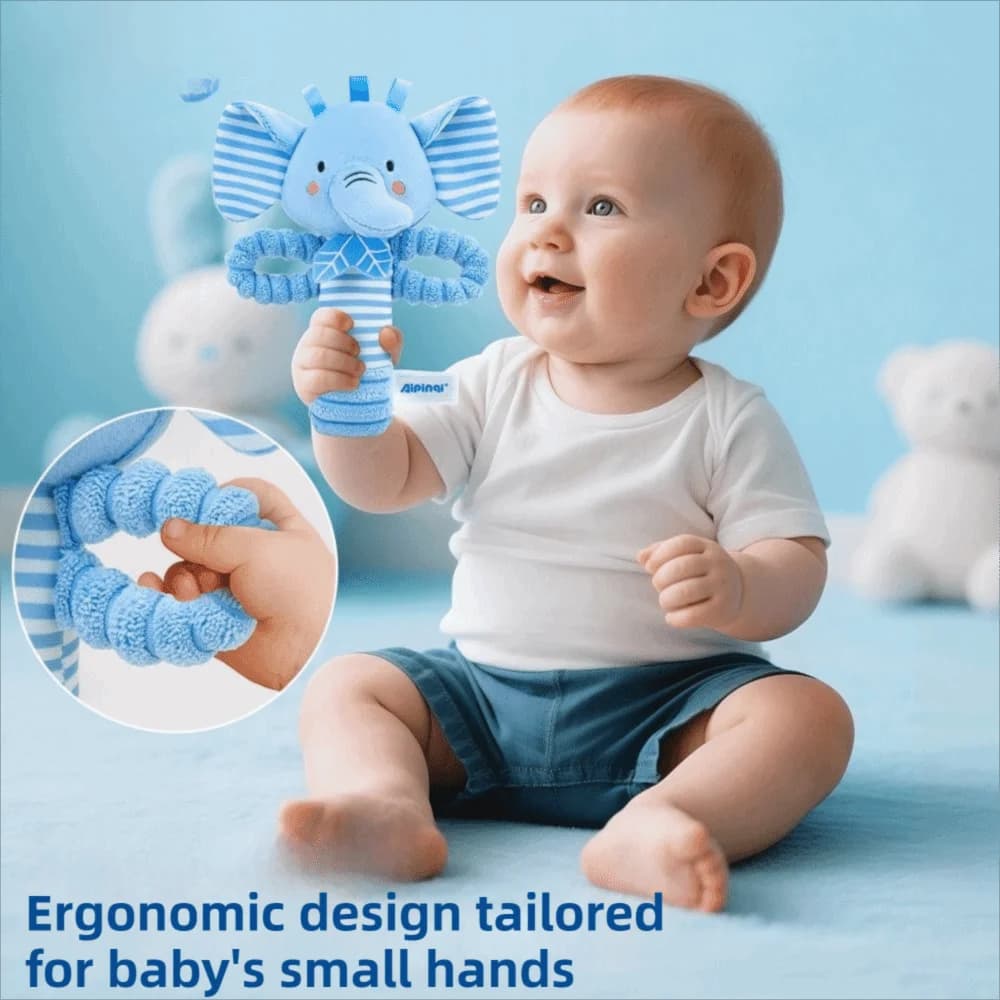 Nuovi Giocattoli Sonori per Neonati a Forma di Animali Cartoni Animati, Sonaglino in Peluche con Anello da Impugnare, Giocattolo Educativo Precoce per Bambini