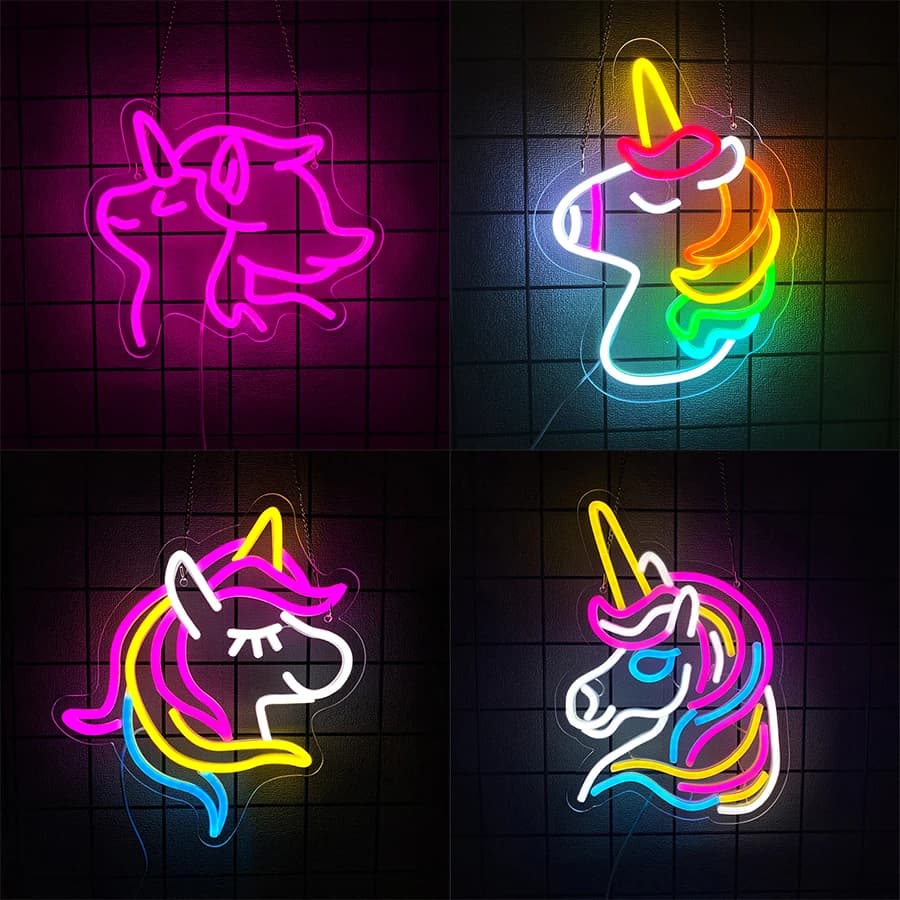 Insegna al neon a LED animata, icona unicorno, adatta per camera da letto, feste di compleanno, decorazioni per sala giochi, regalo perfetto per Natale delle ragazze.