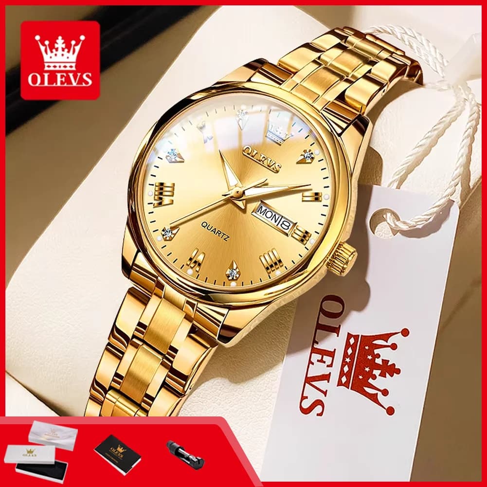 OLEVS 5563 Women's High Range Watches with Stainless Steel Strap, Staircase with Diamonds, Automatic Date, Waterproof, Luminous, Wrist Watch for Ladies