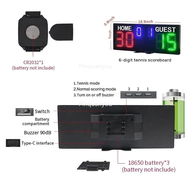 Tabellone segnapunti elettronico portatile a LED con nomi di giocatori per tennis, basket, snooker, nuoto con freccette - Macchina da gioco WiFi