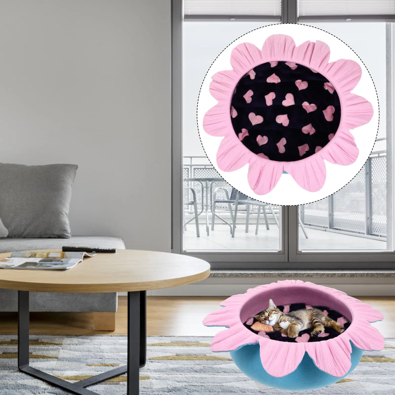 Adorabile Cuccia per Gatti a Forma di Fiore in Feltro Confortevole, Ideale per Cani e Gatti, Utilizzabile a Casa, in Auto, in Campeggio, Cuscino per Animali Domestici