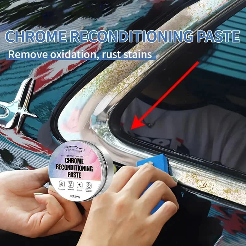 NUOVA Pasta Rinnovante per Parti Cromate Auto, Progettata per Rigenerare Finiture e Loghi Cromati Ossidati, Completa di Spugna