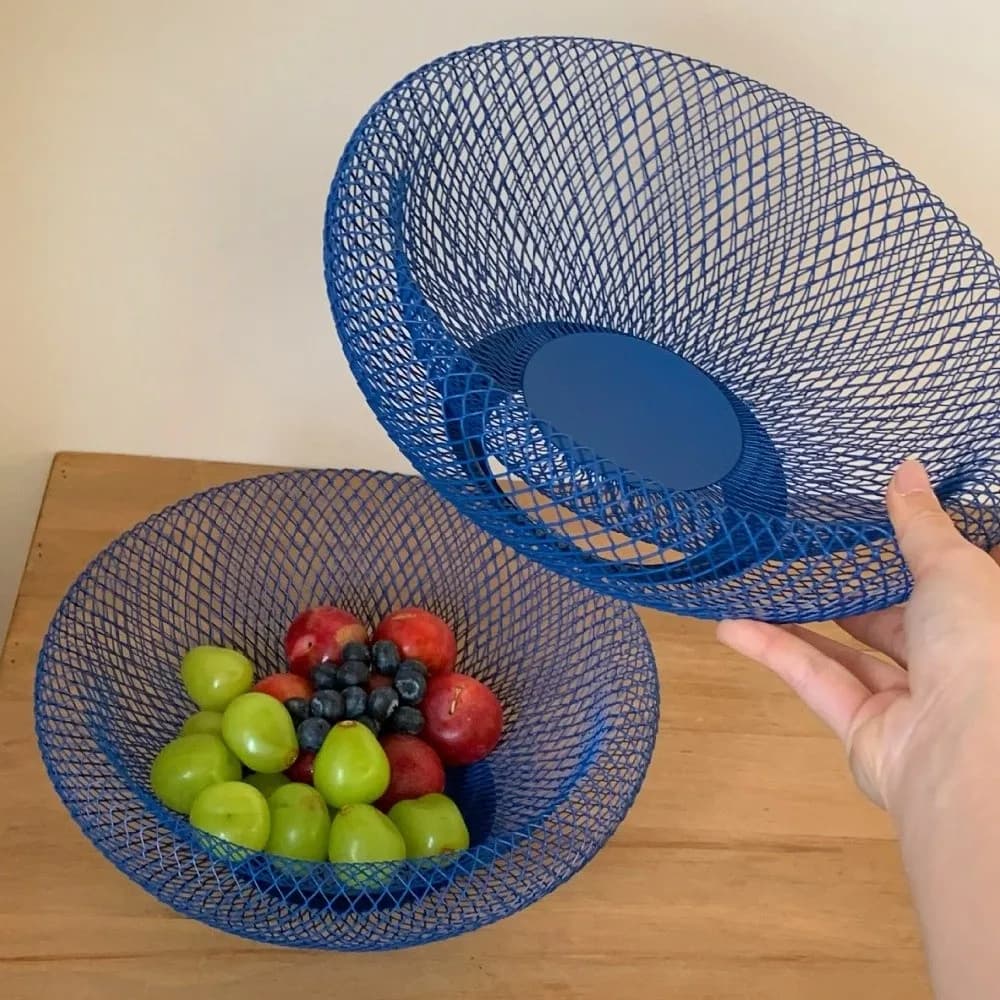 Cesto Rotondo in Ferro Battuto per Frutta, Piatto per Frutta Secca, Grande Cesto a Rete per Snack, Cesto Decorativo Vuoto per Frutta e Verdura, per Picnic