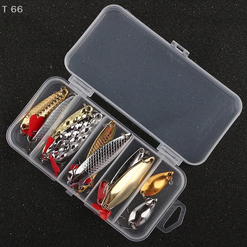 5 pcs/set With Fishing Equipment Box Kit For Fishing Recreation Esca Metal Set Jig Knife Spinner Fishing Recreation Wobbler Esca Set