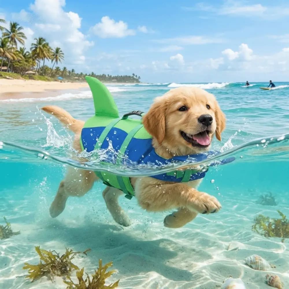 Shark Shape Dog Life Vest Superior Buoyancy Adjustable Pet Life Jacket Tear-resistant High Visibility Dog Swimming Suit