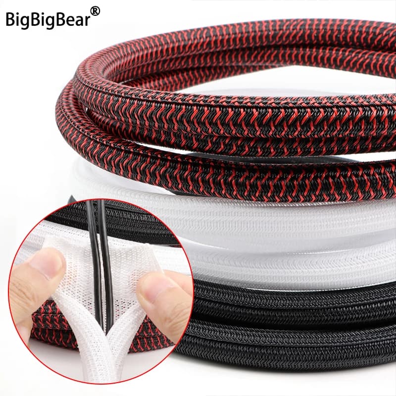 Manicotto per cavo espandibile intrecciato in PET da 1 ~ 50 m 3 ~ 50 mm Organizzatore di protezione per linea di filo diviso flessibile con chiusura automatica isolata