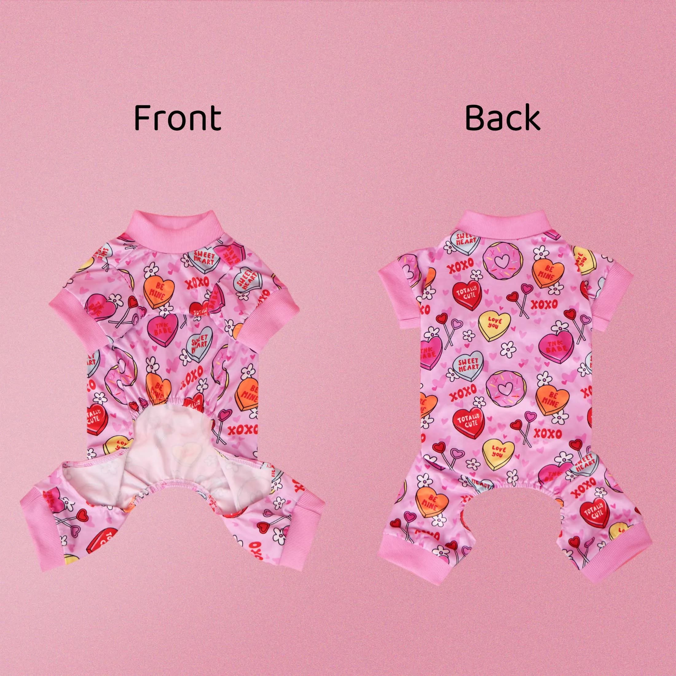 Dog Pajama, Pet Four-Legged Valentine's Jumpsuit, Dog & Cat Breathable Soft Comfortable Clothes, Pink Valentine's Day Onesie