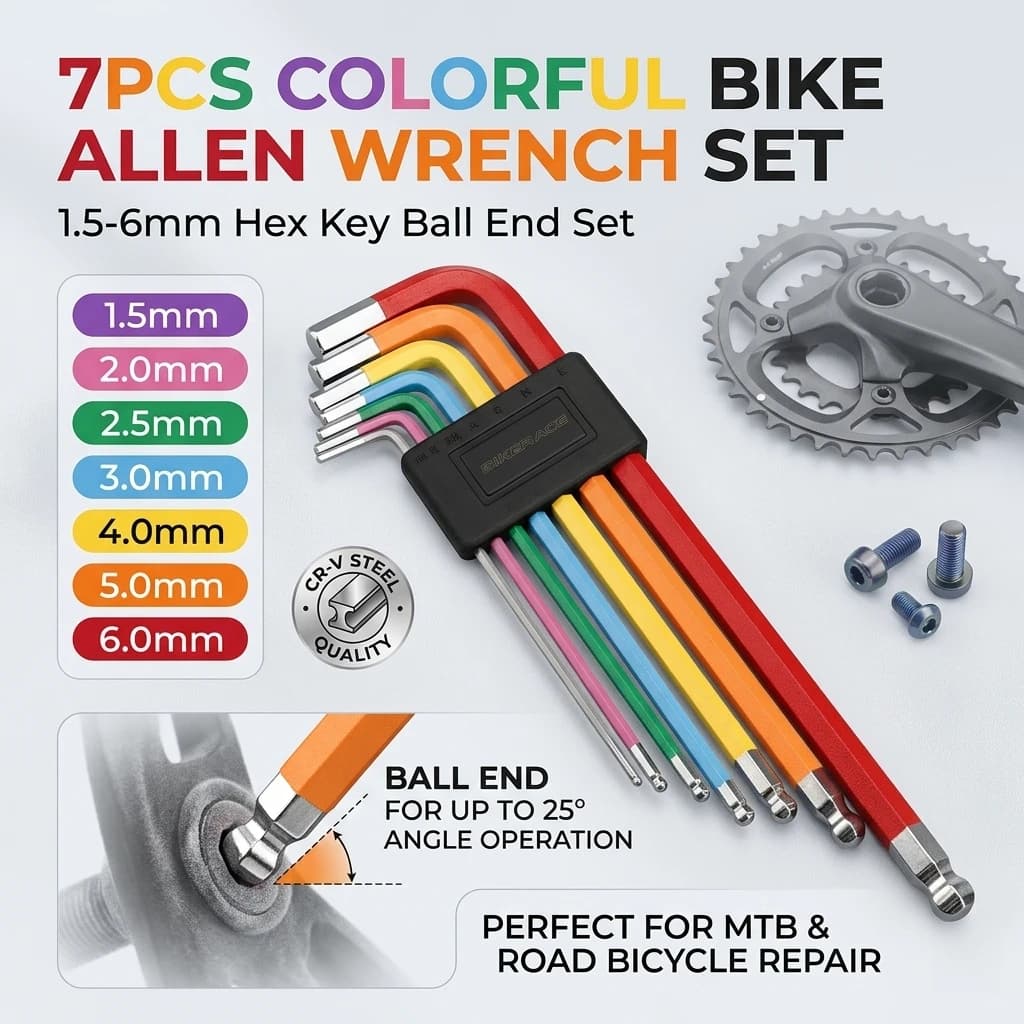 7Pcs Bike Allen Wrench Set 1.5-6mm Colorful Hex Key Ball End Spanner MTB Road Bicycle Repair Tool Kit Cycling Maintenance Gear