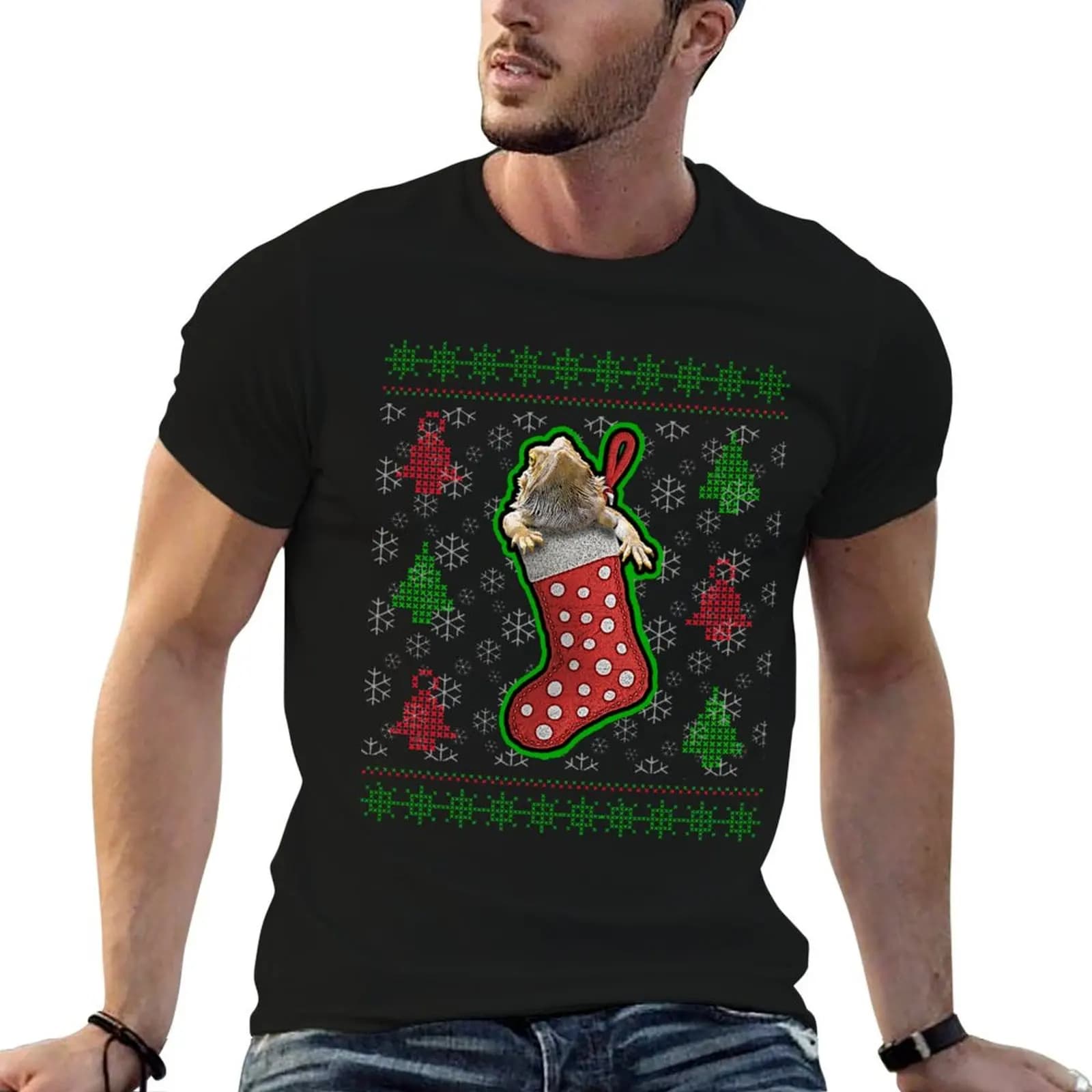 Bearded Dragon Christmas Sock Christmas Jumper Design T-Shirt anime t shirts for man t shirt man luxury T-Shirt