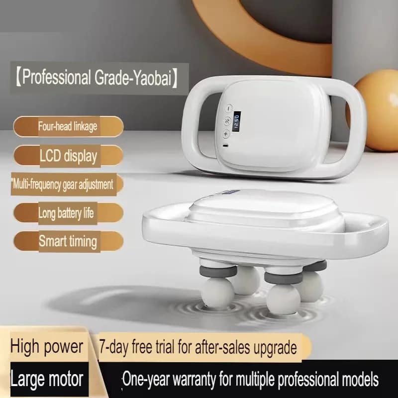 Wireless portable automatic massager with 4-head band gun professional to relieve muscle pain, dynamic therapy vibrator
