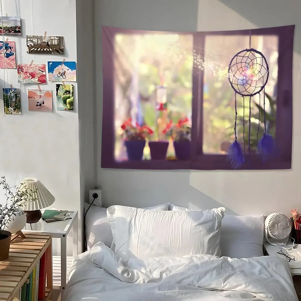 Psychedelic Dreamcatcher Moon Feather Tapestry Custom Bedroom Party Dormitory Interior Wall Bohemian Decoration Attached Clip