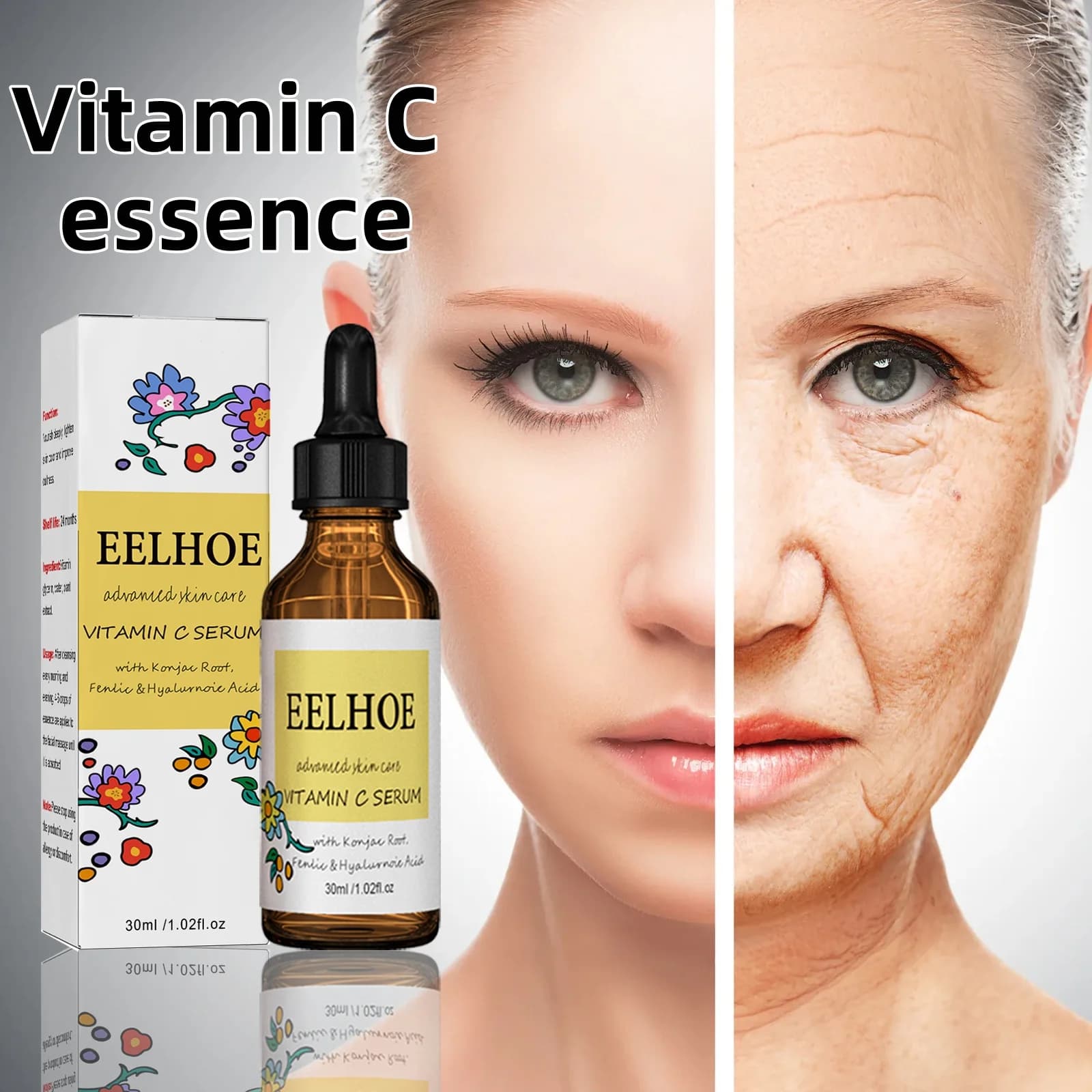 EELHOE Vitamin C firming Essence Lights skin tone, moisturizes and narrows pores, fades thin lines, nourishes skin, the essence of the face