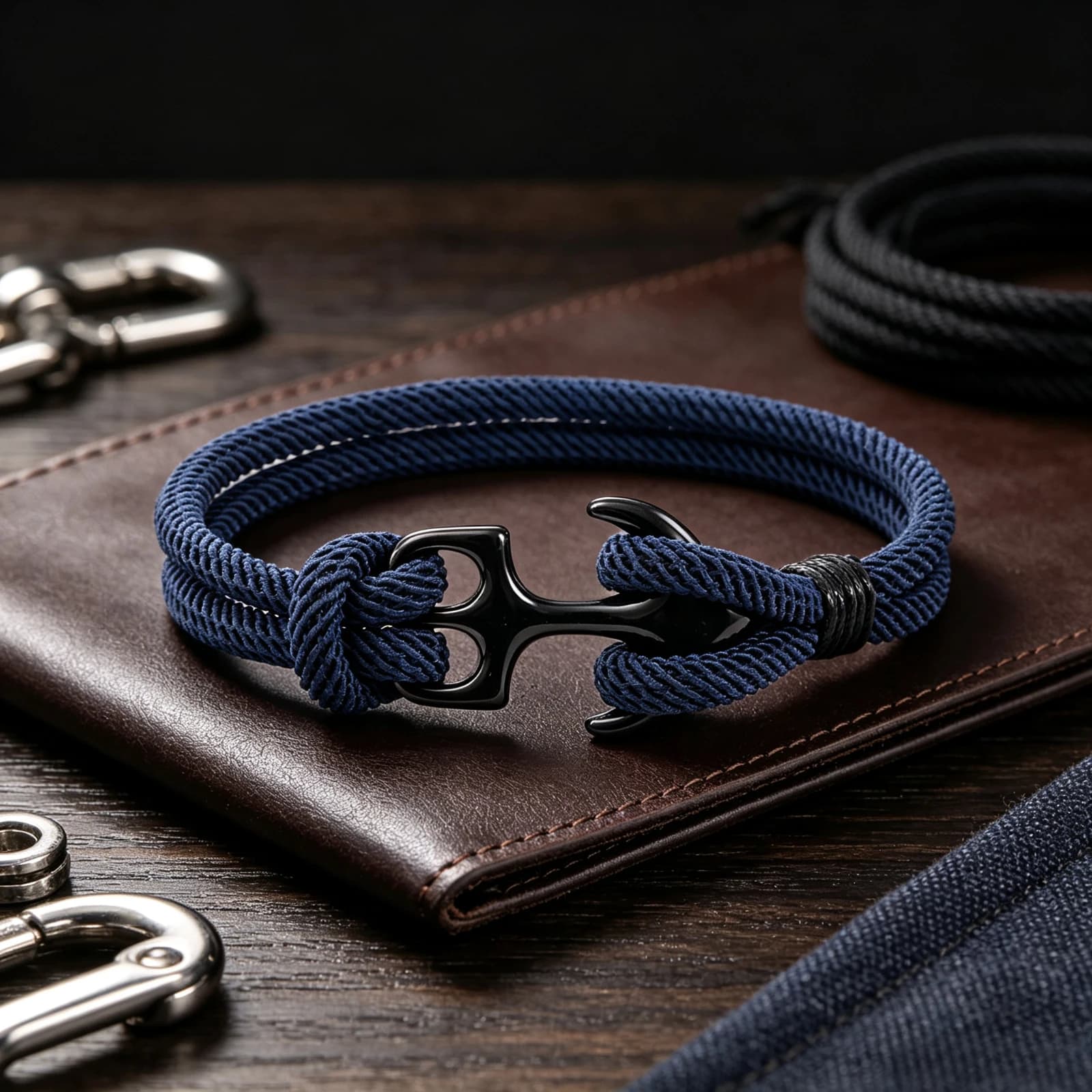Men Rope Bracelet Nautical Anchor Braided String Wristband Handmade Adjustable Marine Anchor Jewelry Gift for Him