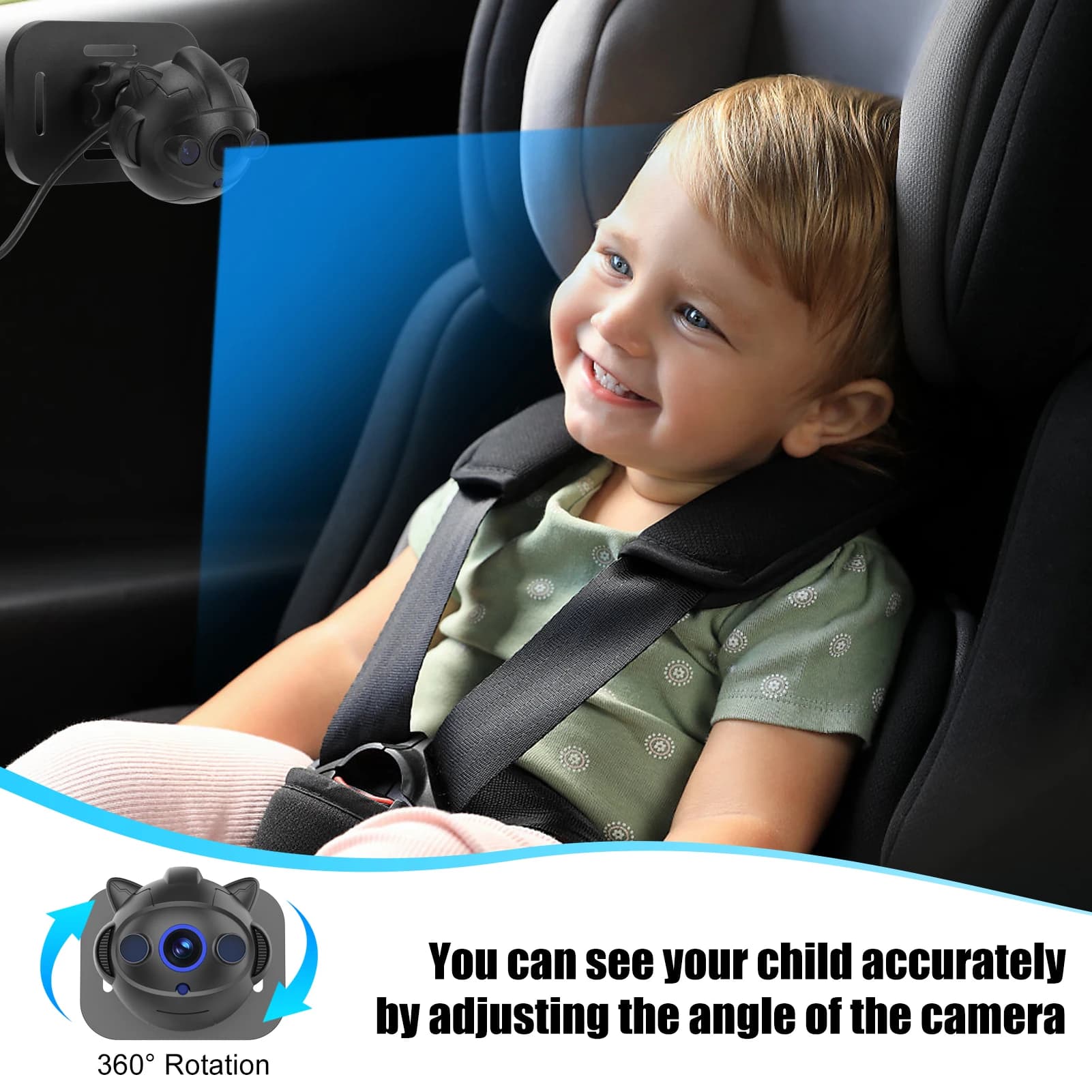 Telecamera per auto per bambini, monitor per bambini a doppio canale da 9 pollici 1080P con 2 telecamere per visione notturna IR e 150 ° Ampio angolo di visione