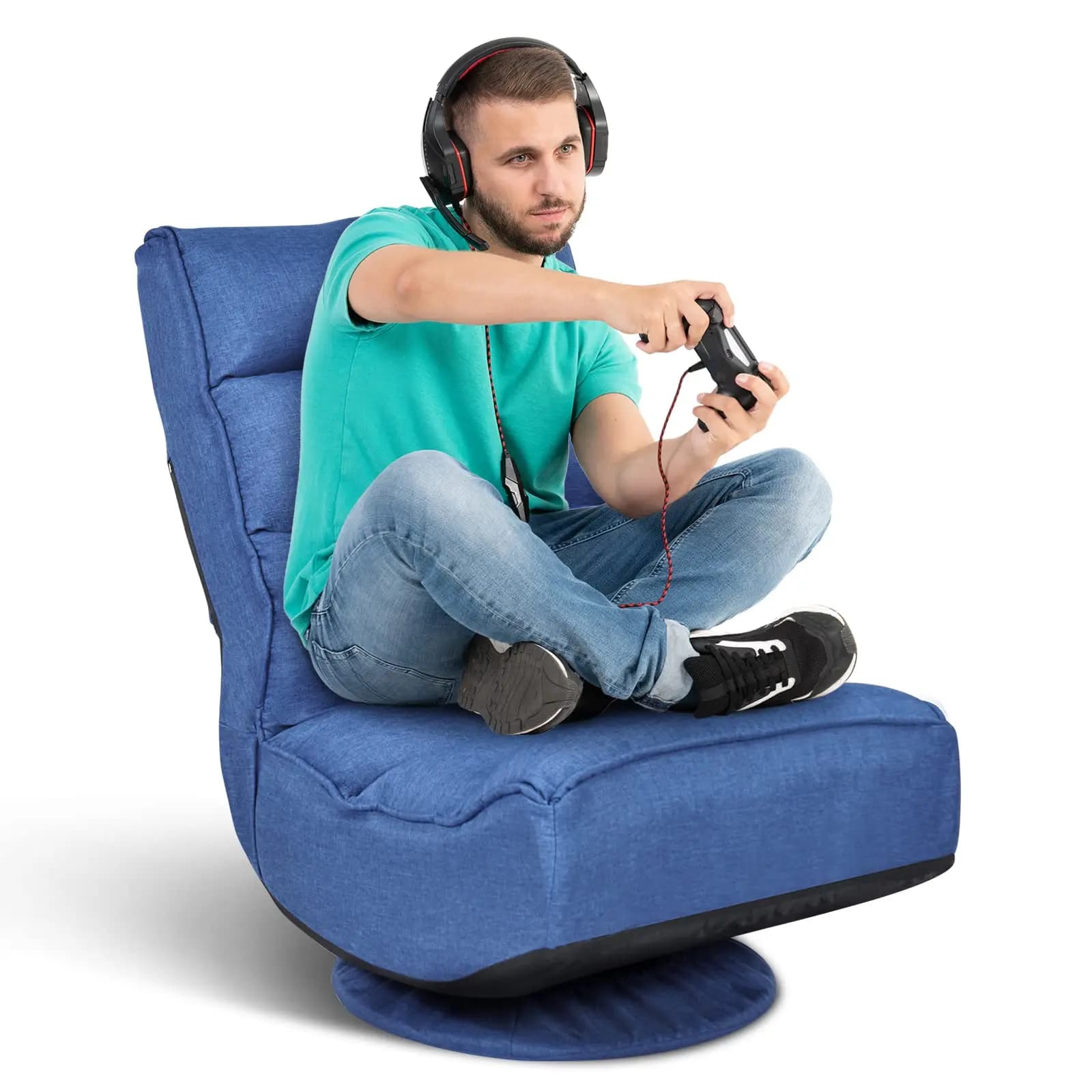 Sedia da Gaming Girevole Blu con 5 Posizioni Reclinabili, Cuscino Trapuntato, Design Pieghevole per Casa, Ufficio e Relax
