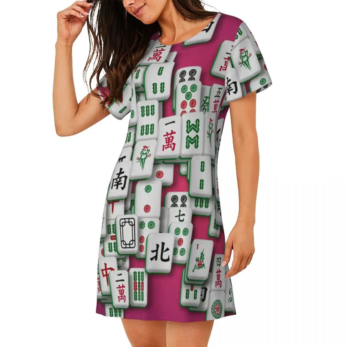 Camicia da notte a maniche corte con motivo personalizzato Mahjong per dormire, camicie da notte da donna a maniche corte, vestito pigiama ampio