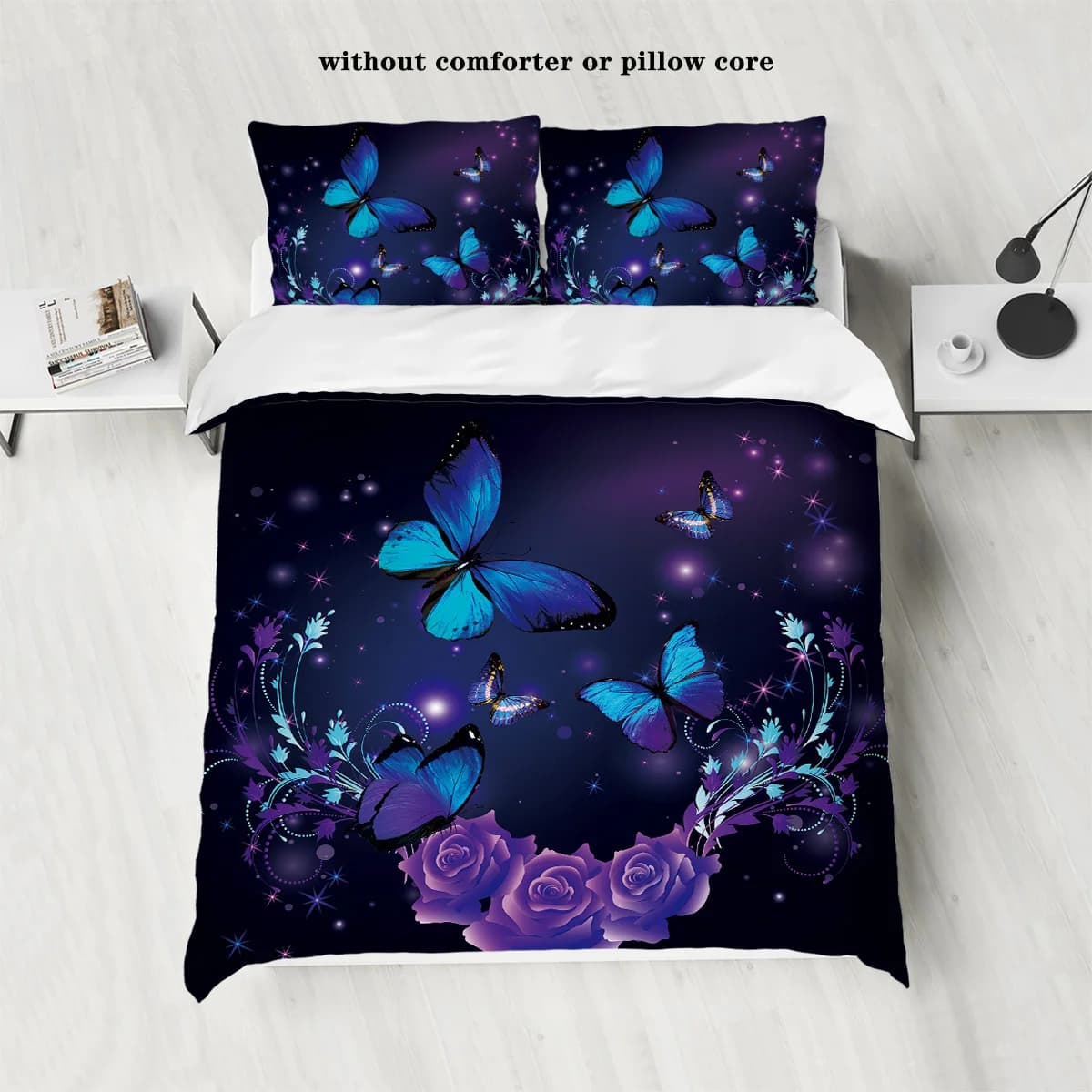 Set duvet cover in 3 pieces with print pattern purple and pink butterfly (1 duvet cover + 2 pillowcases, without soul) bedding set