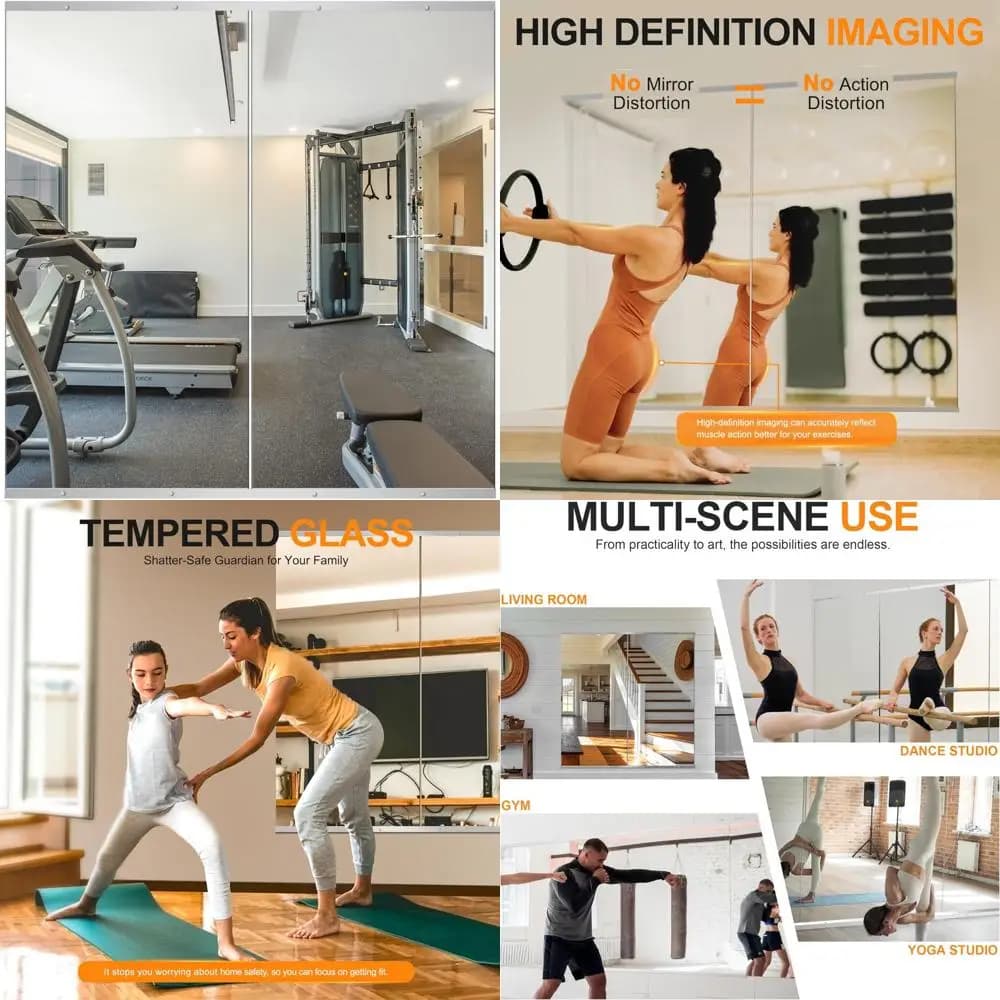 Specchi da parete senza cornice per palestra e yoga di casa - 48x24 pollici, ideali per fitness, garage, camere da letto, bagni