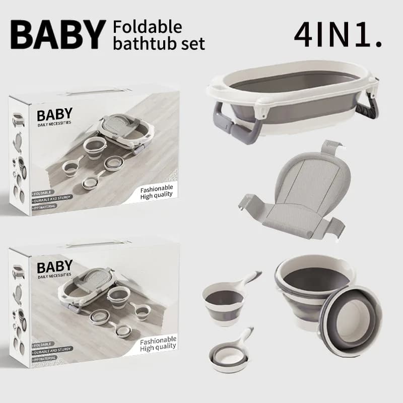 Vasche da bagno per bambini 4 in 1 con termometro e morbido cuscino galleggiante Vasca da bagno pieghevole per neonati da 0 a 36 mesi