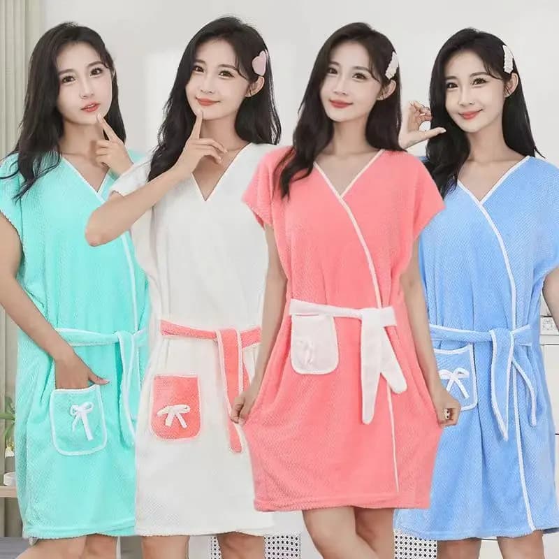 Quick-Dry Bath Towel Robe Skirt Non-Shedding Student Girls' Cute Comfortable Pajama Dress Wearable Absorbent Bath Skirt for Home