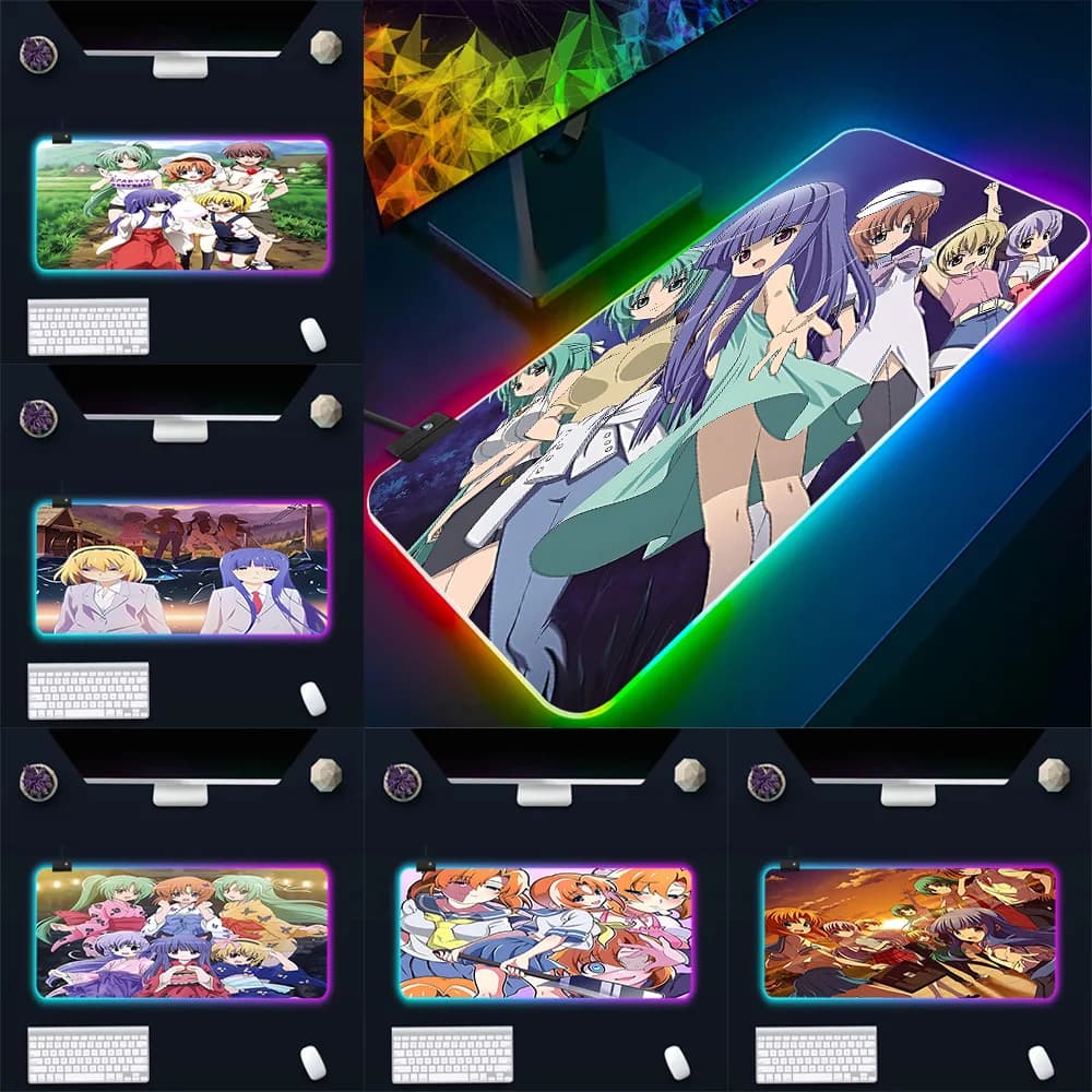 Tappetino per mouse RGB Anime HigurashiS When They Cry per PC Gamer, Tappetino LED Luminoso in Gomma per Gaming Computer